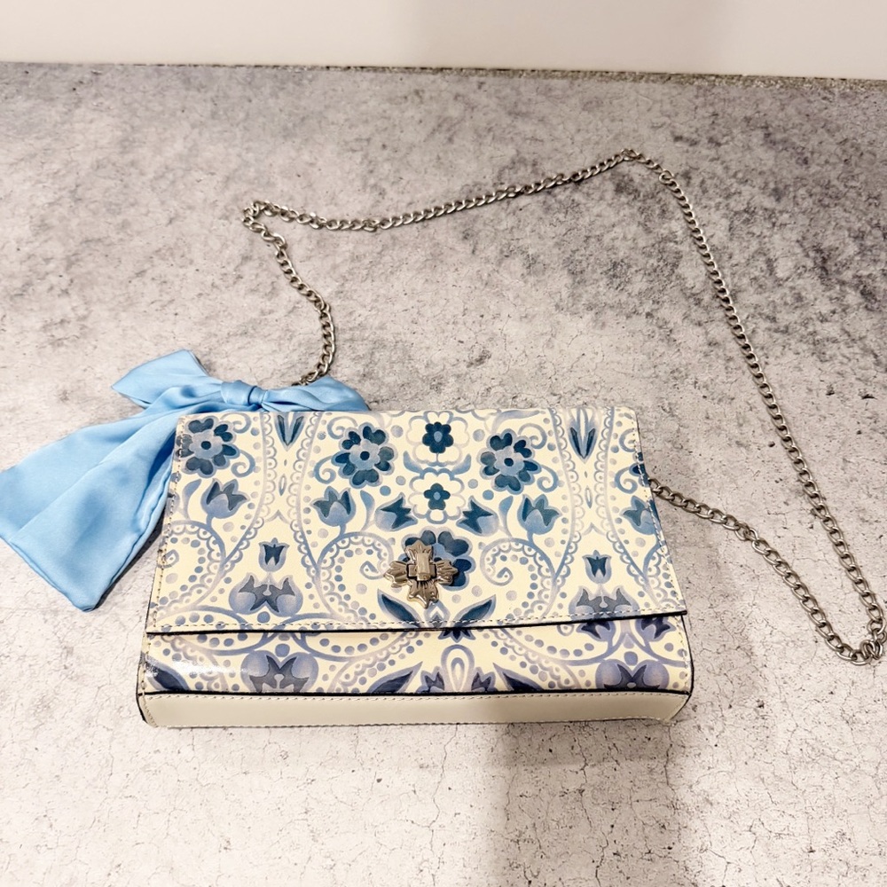 Patricia Nash Blue White Floral Leather Crossbody Bag *